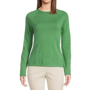 J. McLaughlin Jamey Crew Neck Sweater Womens XS Green Button Trim Raglan Cotton